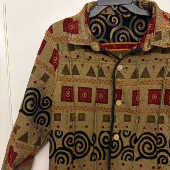 Tally-Ho reversible art tapestry jacket geometric wooden buttons VTG women’s XL - Picture 8 of 9